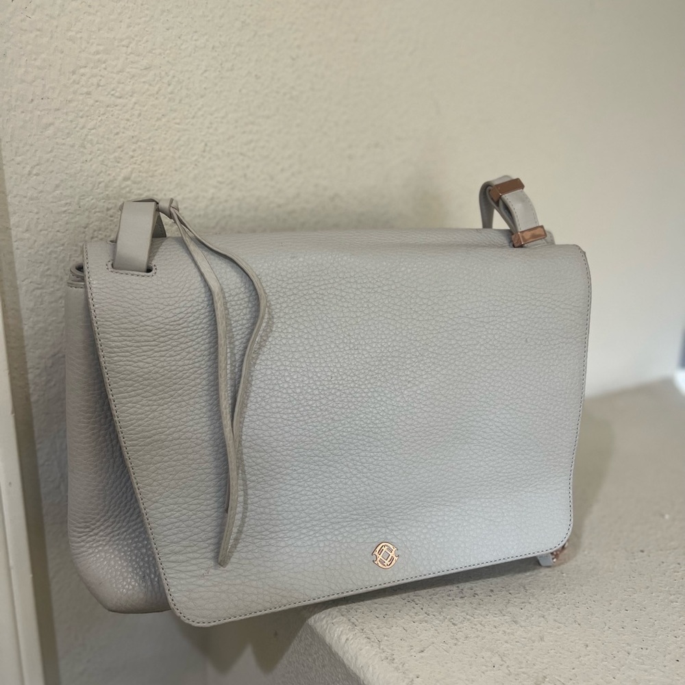 Dagne Dover Simone Leather Satchel Gray Bone
